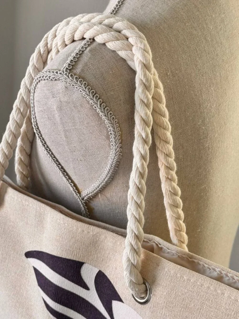 NWOT! Oversized Canvas Beach Tote Bag with Rope Handles